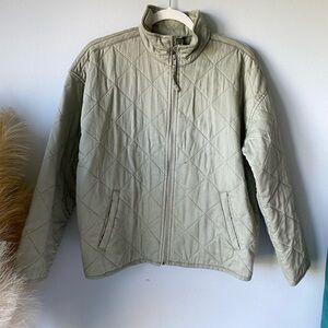 GAP Women's Quilted Bomber Jacket in Light Olive
